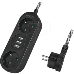 LOGILINK LPS262U - Regleta de enchufes, doble, 1,5m, 3x USB, cable textil