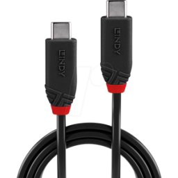 LINDY 37001 - Cable USB 40Gbit/s, línea negra, C macho a C macho, 1,0m