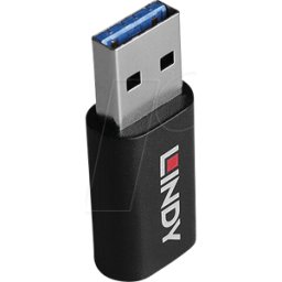 LINDY 71264 - Adaptador USB 2,0, macho > C hembra, bloqueador de datos