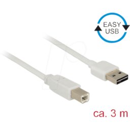 DELOCK 85154 - Cable USB 2.0, enchufe EASY a a conector B, 3 m, blanco