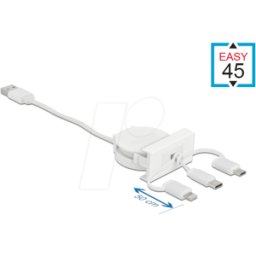 DELOCK 81375 - Módulo Easy 45 Cable retráctil USB 2.0 3 en 1 blanco