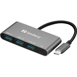 SANDBERG 136-03 - USB 3,0 Hub USB-C de 4 puertos, 1x carga, aluminio