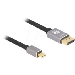 DELOCK 81092 - Cable mini DP a DP, 8K 60 Hz, gris, sin función de encaje, 2 m