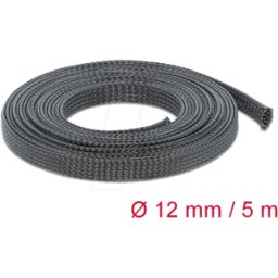 DELOCK 18849 - Funda trenzada estirable 5 m x 12 mm, color negro