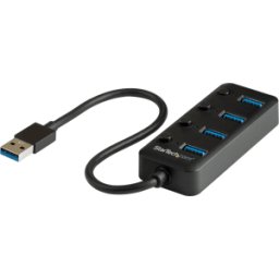 STARTECH.COM ST HB30A4AIB - USB 3,0, 4 puertos USB-A Hub, 4x USB-A, con interruptores, negro