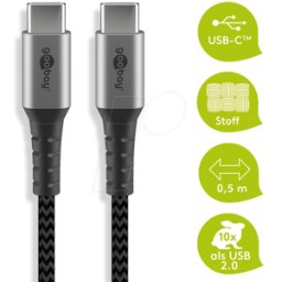 GOOBAY 49301 - Cable de carga y sincronización, USB-C > C, 0,5 m, textil