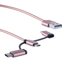 SHIVERPEAKS SHVP BS1450074 - 3in1 cable de carga MicroB/TypC/Lightning oro rosa 1m..