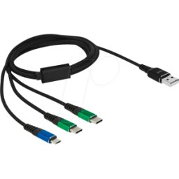 DELOCK 87882 - Cable, USB-A -> micro USB y 2x USB-C, 1 m