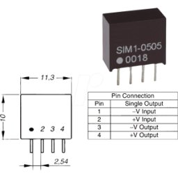 AIMTEC SIM1-2403 SIL4 - AM1S 1 W 3,3 V 300 MA DC/DC CONVERTIDOR, SIL-4