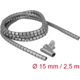 DELOCK 18843 - Manguera en espiral con herramienta de tiro 2,5 m x 15 mm gris