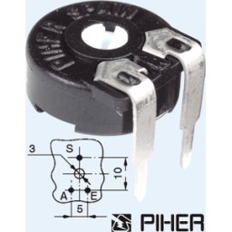 PIHER PT 10-L 500 - Potenciómetro de ajuste, horizontal, 500 ohmios, 10 mm
