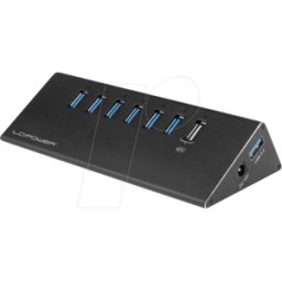 LC POWER LC-HUB-ALU-2B-7 - Concentrador USB 3.0, 6+1 puertos, negro, incl. fuente de alimen