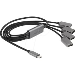 DELOCK 64210 - Concentrador de cables USB 2.0 de 4 puertos, USB-C a 4x A, 60 cm