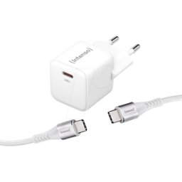 INTENSO 7803042 - Cargador USB, 30 W, 1 USB-C, GAN, blanco, cable USB-C de 1,5 m