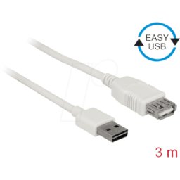 DELOCK 85201 - cable USB 2.0, enchufe EASY a a a hembra, 3 m, blanco