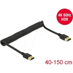 DELOCK 84967 - Cable espiral HDMI de alta velocidad 4K 60 Hz 0,40-1,5m