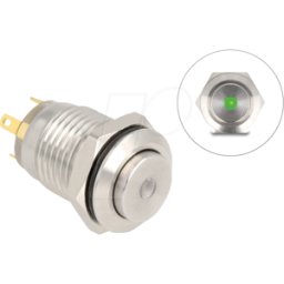 DELOCK 20982 - Pulsador de acero inoxidable, iluminado, LED - punto, verde, IP6