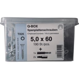 REISSER SCHRAUBENTECHNIK Q200 TX 5,0X60 - Q200 Plus Caja de tornillo de aglomerado TX, TG, 190 piezas