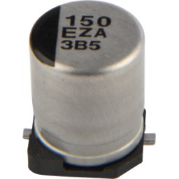 PANASONIC EEHZA 150U 25A - Polímeros ELKO híbridos SMD, 150 microF, 25 V, 105