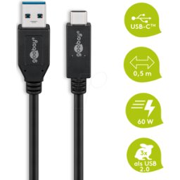 GOOBAY 41073 - Cable USB 3.1, a macho a macho C, 0,5 m, 3a, negro