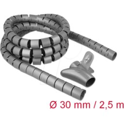 DELOCK 18846 - Manguera en espiral con herramienta de tiro 2,5 m x 30 mm gris