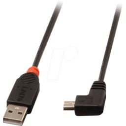 LINDY 31971 - Cable USB 2.0, a macho a macho Mini B, 90° 1,0 m