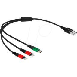DELOCK 87881 - Cable de carga, USB-A -> 2x Lightning & 1x USB-C, 0,3 m