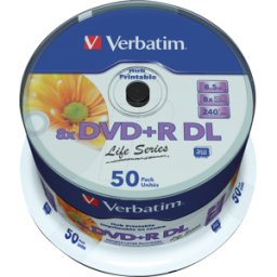 VERBATIM 97693 - DVD+R 8,5 GB Life Series, imprimible, husillo de 50 unidades