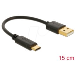 DELOCK 85354 - Cable de carga, USB-A -> USB-C, negro, 15 cm