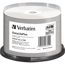 VERBATIM 43744 - DVD-R 4,7 GB, imprimible, 50 husillo