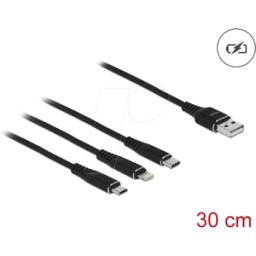 DELOCK 87152 - Cable de carga, USB-A -> micro USB, Lightning & USB-C, negro, 30