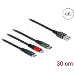 DELOCK 87236 - Cable de carga, USB-A -> micro USB, Lightning & USB-C, colorido,