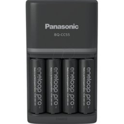 PANASONIC ENELOOP BQ-CC55D - Cargador enchufable, NiMH, incl. 4 pilas AA (Mignon), negro