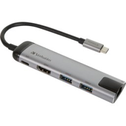 VERBATIM 49141 - Adaptador multipuerto, USB-C, HDMI, Ethernet, plata