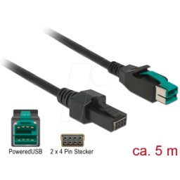 DELOCK 85486 - PoweredUSB cable male 12V > 2x 4 Pin, 5 m