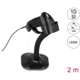 DELOCK 90584 - Escáner de código de barras USB 1D con soporte - Láser - negro
