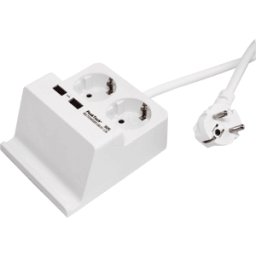 PEAKTECH 3125 - Toma de corriente de sobremesa, doble, tipo F, 2x USB, blanca