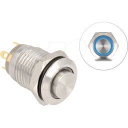 DELOCK 20984 - Pulsador de acero inoxidable, iluminado, anillo LED, azul, IP65