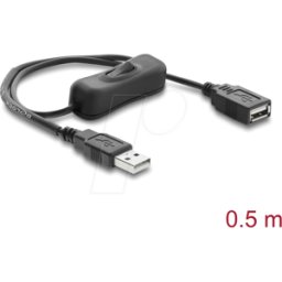 DELOCK 81655 - Cable de alimentación USB A conector / hembra con interruptor, 0