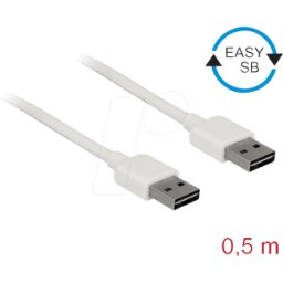 DELOCK 85192 - Cable USB 2.0, enchufe EASY a a a macho, 0,5 m, blanco