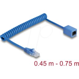 DELOCK 90364 - Cable espiral RJ45 macho a hembra Cat.6 de 0,45 m a 0,75 m azul