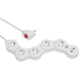 BRENNENSTUHL BRE 1155350210 - Regleta de enchufes, 5 salidas, tipo F, 2 x USB, 1,4 m, blanco