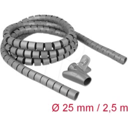 DELOCK 18845 - Manguera en espiral con herramienta de tiro 2,5 m x 25 mm gris
