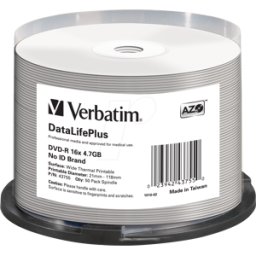 VERBATIM 43755 - DVD-R 4,7 GB, imprimible térmicamente, bobina de 50