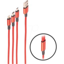 SHIVERPEAKS SHVP BS14-50070 - Cable de carga 3 en 1 para 8 clavijas / Micro / USB C, rojo, 1,2