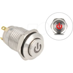 DELOCK 20981 - Pulsador de acero inoxidable, iluminado, símbolo de encendido LE