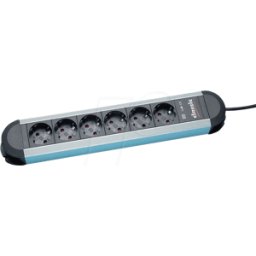 BACHMANN BACH 331.010 - Regleta, séxtuple, tipo F - CEE 7/3, negro-plata
