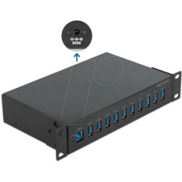 DELOCK 64112 - USB 3,0 10 puertos 10 pulgadas Hub industrial, negro