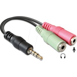 DELOCK 65344 - Adaptador para auriculares, conector jack de 3,5 mm a 2 adaptado