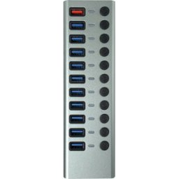MAXTRACK MATR CH 12 L - Hub de 11 puertos USB 3.0, 10x datos, 1x corriente, aluminio